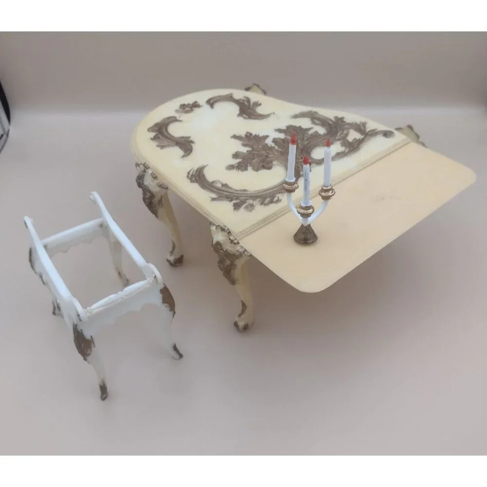 Vintage 1970s Baroque-Style Grand Piano Cake Decoration Candelabra White & Gold